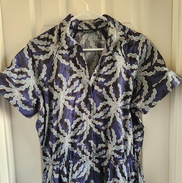 Brooks Brothers by Zac Posen Navy Leaf Print Midi Shirt Dress Size 14P - Picture 7 of 10